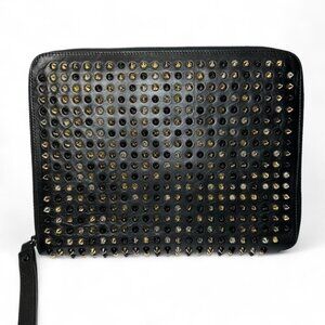 Christian Louboutin Black Leather Calfskin Spiked iPad Case/Wristlet